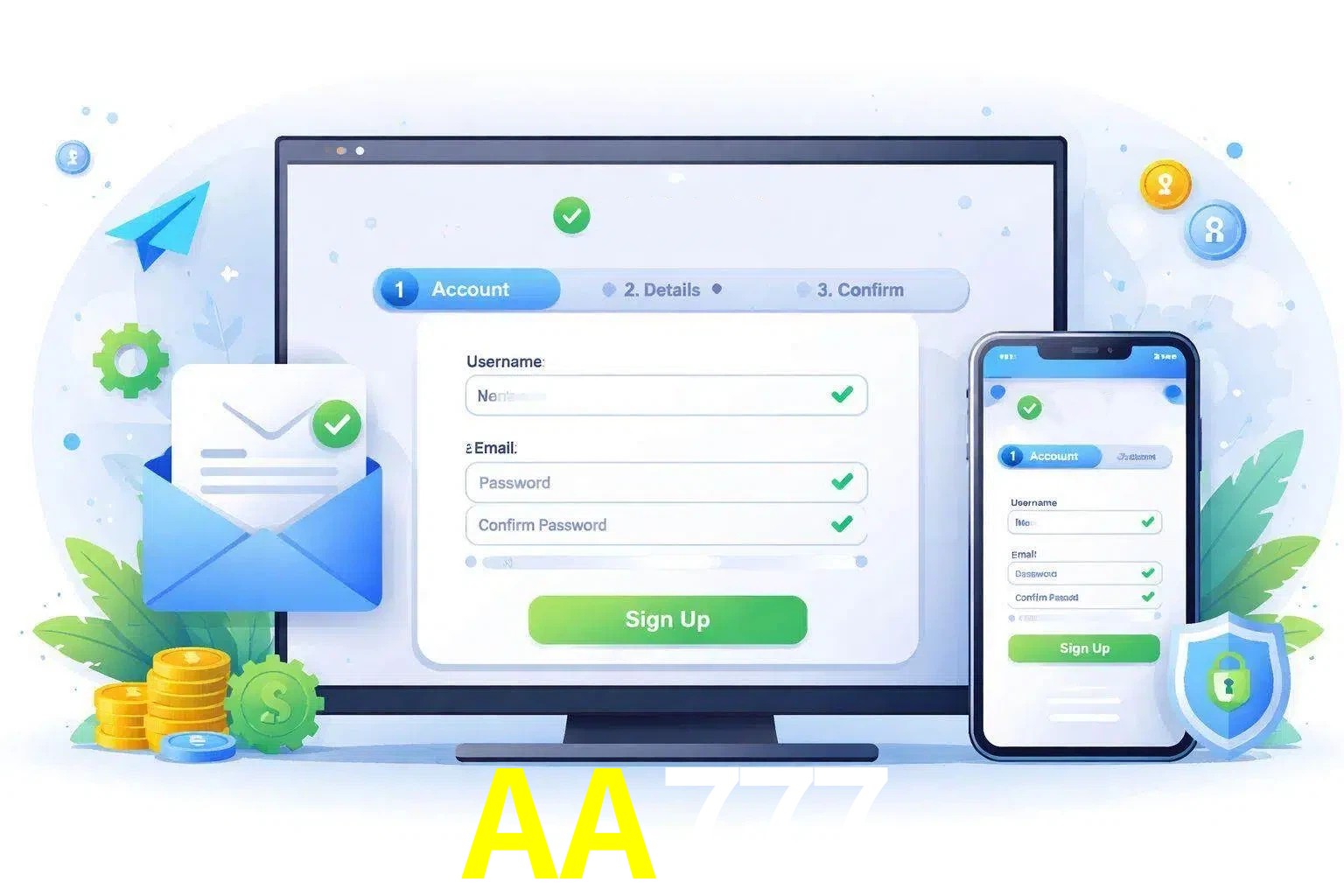 Registro de nuevo usuario y configuración de cuenta AA777